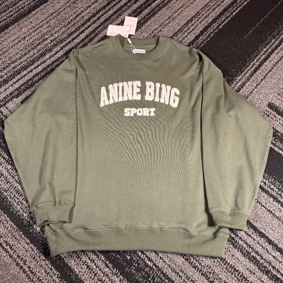 Anine Bing Sport Thyme Green Sweater White Distressed Embroidery Woman’s Small - Picture 1 of 4
